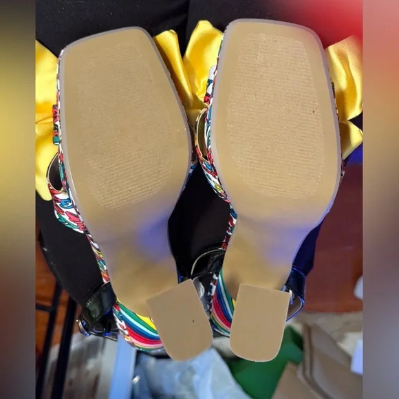 Betsey Johnson NWT Sz 8.5 Whimsical Colorful Heels & Yellow Rhinestone Bow (126) - Picture 12 of 12